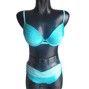 La Vie En Rose Aqua and White Bikini Set M